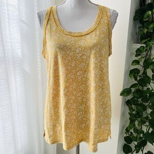 NWT Wonderly Yellow & White Floral 100% Cotton Sleeveless Blouse - Size Medium